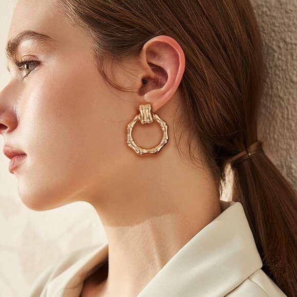 Women's Gold Big Statement Retro Hoop Dangle Earrings Multiple Styles Jewelry - Picture 3 of 7